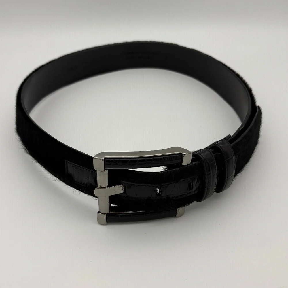 Carlisle Genuine Leather Belt w/ Black Fur Outside and Black Animal Print Accent